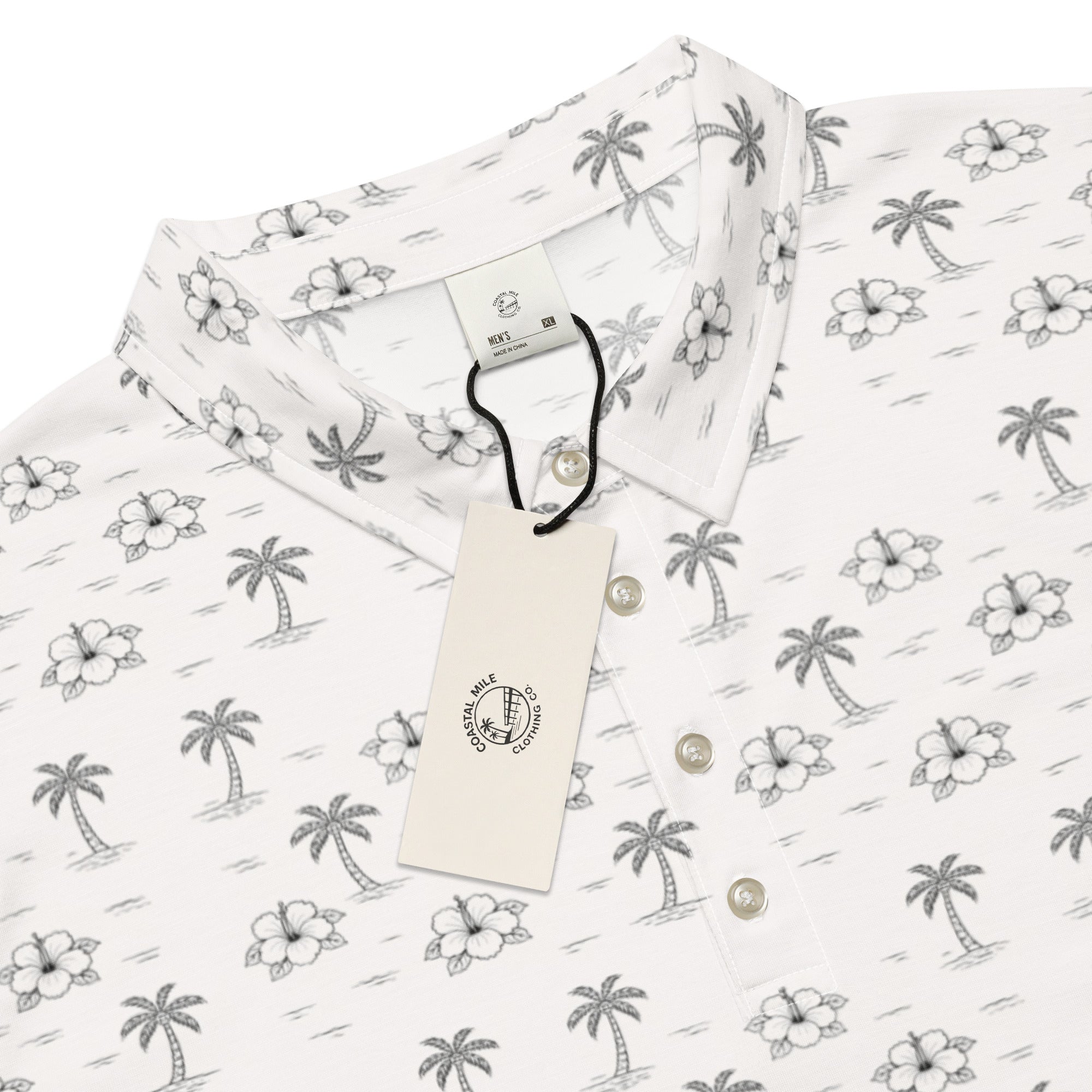 Bone Palm Floral Slim Fit Polo